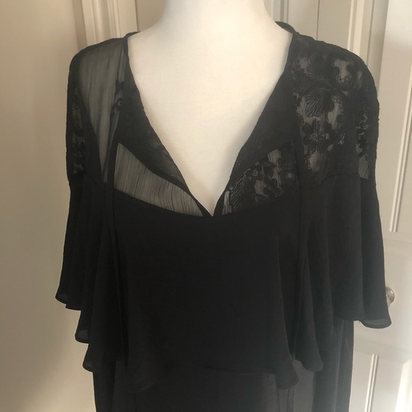 BLACK RUFFLE LACE ORGANZA SWING DRESS SIZE MED - Picture 7 of 14